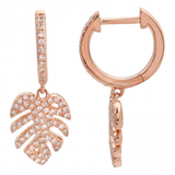 PALM LEAF DIAMOND CHARM HOOP EARRINGS
