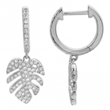 PALM LEAF DIAMOND CHARM HOOP EARRINGS