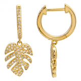 PALM LEAF DIAMOND CHARM HOOP EARRINGS