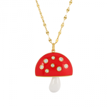 LARGE MAGIC MUSHROOM ENAMEL AND DIAMOND CHARM NECKLACE