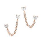 HEARTS DIAMOND CHAIN EARRING - DOUBLE PEIRCING