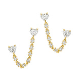 HEARTS DIAMOND CHAIN EARRING - DOUBLE PEIRCING